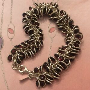 Rare Vintage Silpada Cha-Cha Sterling Silver and Genuine Garnet Bracelet B1049